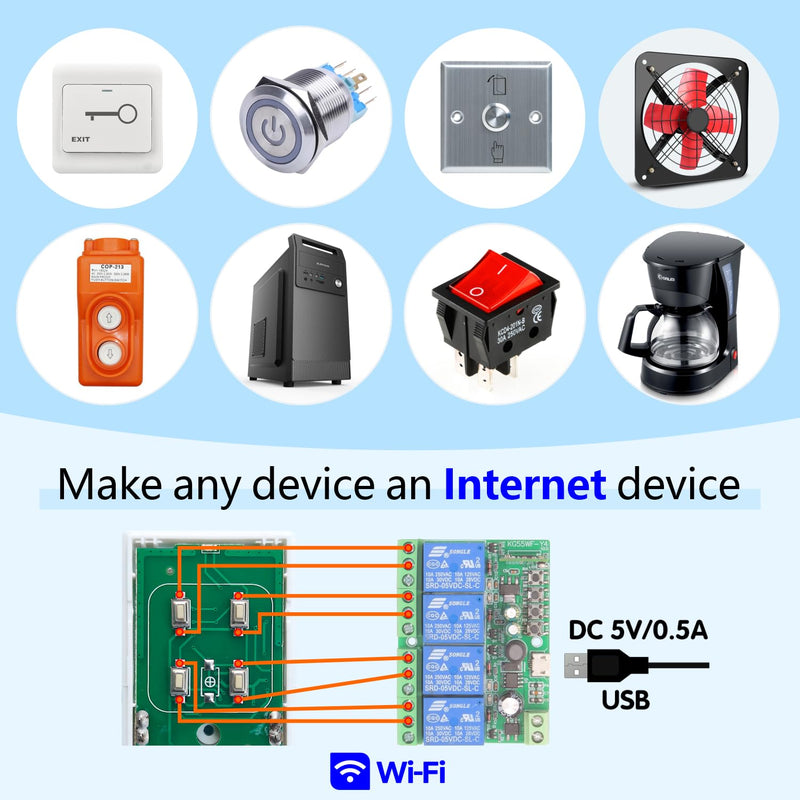[AUSTRALIA] - DieseRC 4 Channels WiFi Smart Switch with Bluetooth Transmitter, DC 5V 12V 24V 36V Passive Output Relay Module Ewelink APP WiFi Control Compatible with Alexa/Google Home, Inching/Self-Locking Switch TEW-4CHx1 