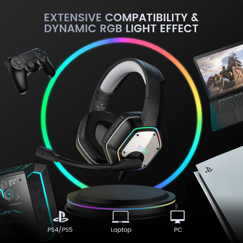 [AUSTRALIA] - EKSA E1000 USB Gaming Headset for PC, Computer Headphones with Microphone/Mic Noise Cancelling, 7.1 Surround Sound, RGB Light - Wired Headphones for PS4, PS5 Console, Laptop, Call Center Grey 