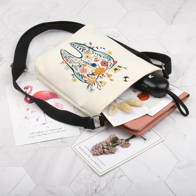 POFULL Teeth Corssbody Bag Dental Hygiene Gift Dental Gift DA Appreciation Gift Dental Assistant Messenger Bag Teeth Flower