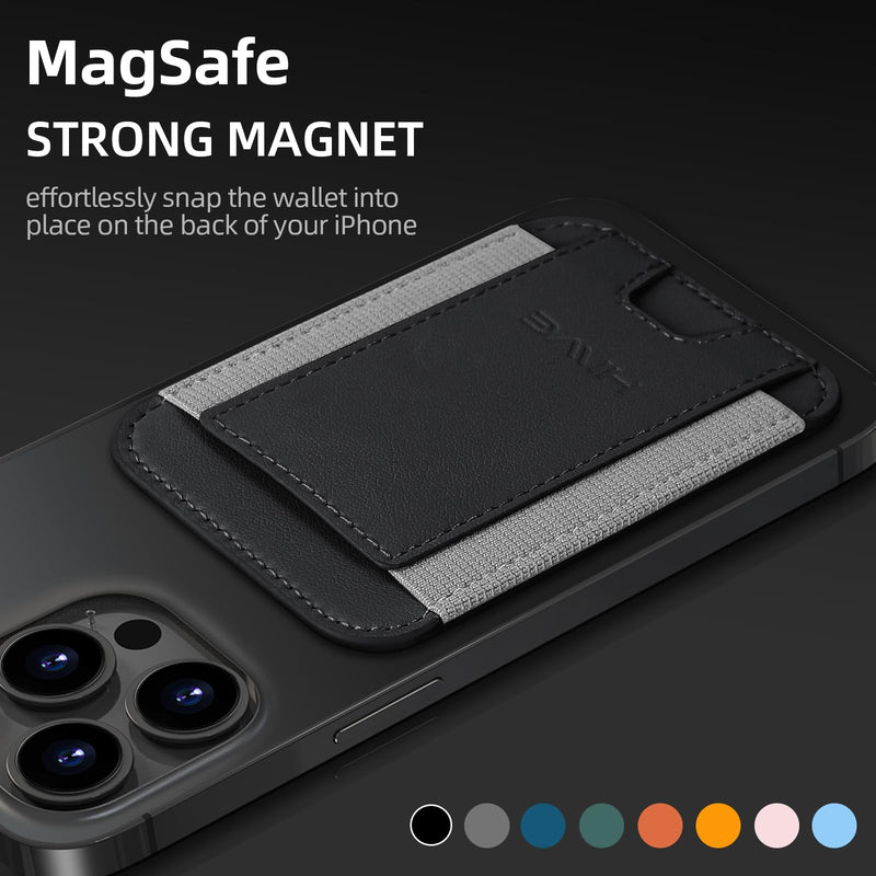 HiWe for MagSafe Wallet, Magnetic Card Wallet Holder for iPhone 15/14/13/12 Series, Leather Wallet, Fit 6 Cards, Slim, RFID Blocking, Black A-Black