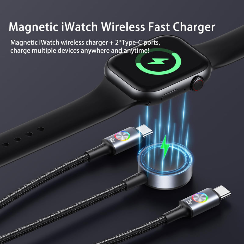 72W Super Fast Dual USB-C Charging Cable for iWatch+USAMS 2Pack 10ft Multi Charging Cable Short Charging