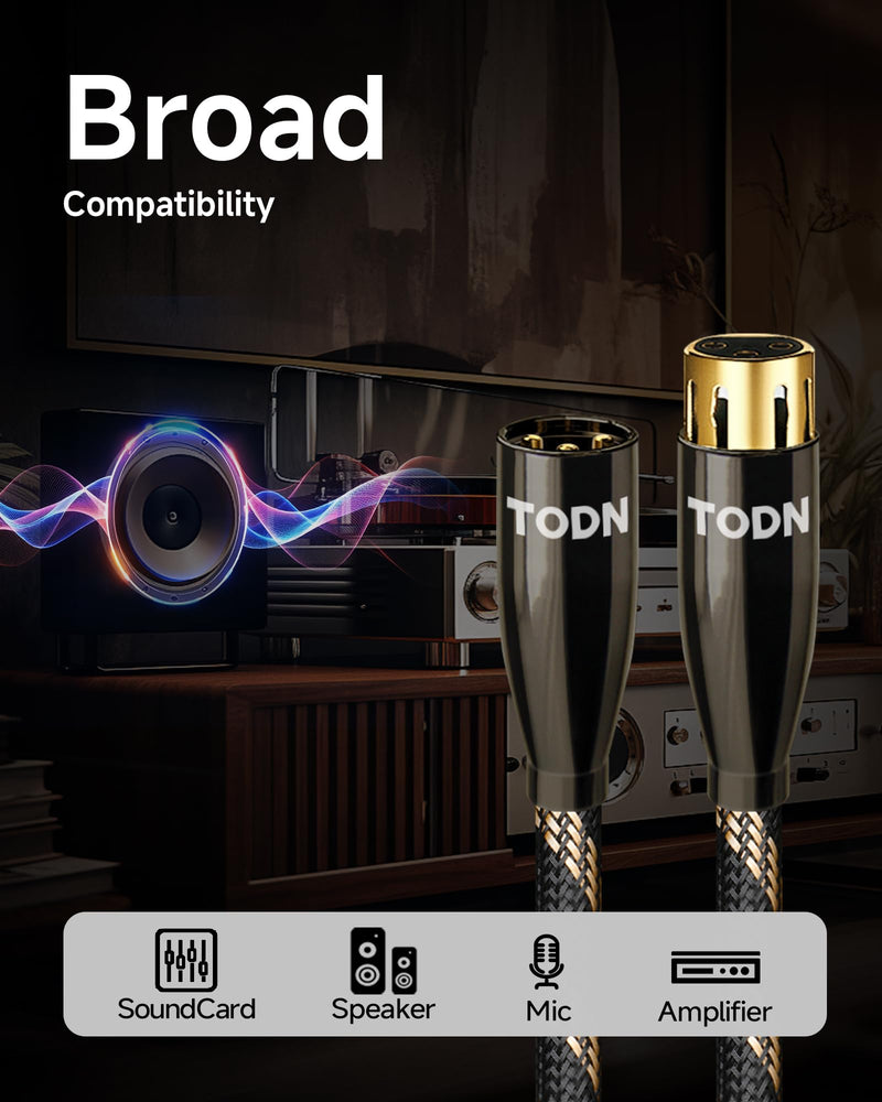 TODN XLR Cables Balanced Microphone Cable with 3-Pin XLR Male to Female Mic Cord for Audiophile, HiFi Sound, (6.5ft/2m, 1 Piece) 6.5 ft 1-Piece - Pro