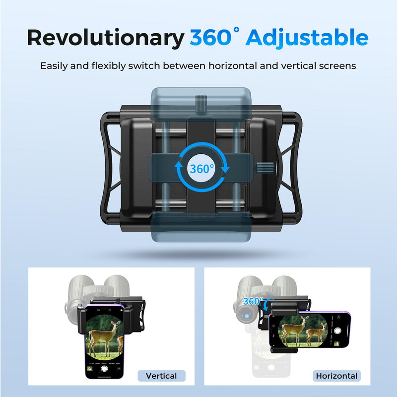 [AUSTRALIA] - Upgraded Telescope Phone Adapter, Rotatable 360° Binocular Photo Adapter for Android & iPhone,Smartphone Holder Mount for Telescope,Monocular,Binocular,Spotting Scope,Microscope with Bluetooth Shutter Black 