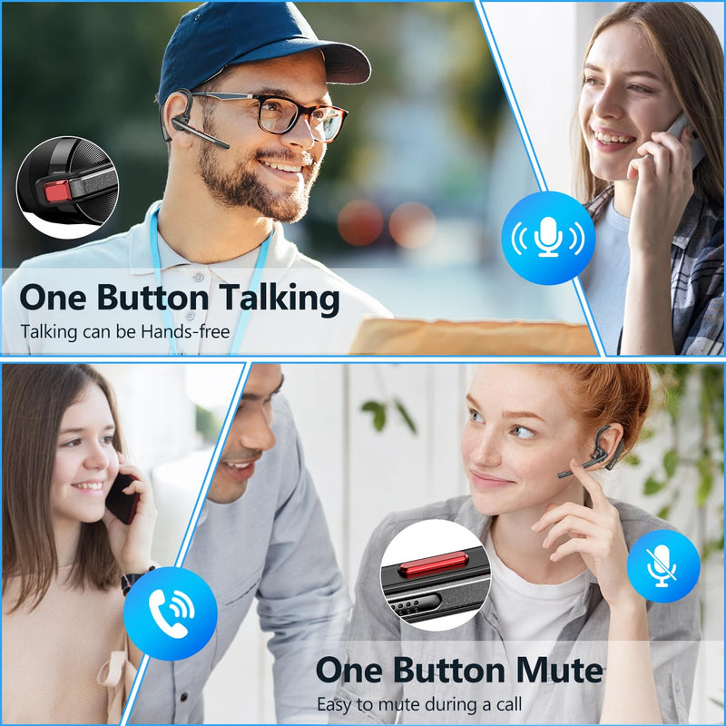 New Bee Bluetooth Headset, Wireless Bluetooth Earpiece for Cellphone with 500mah Charging Case 80h Playtime V5.2 Dual Mic Noise Cancelling Hands-Free Earphones for Office Driver 2 PACK