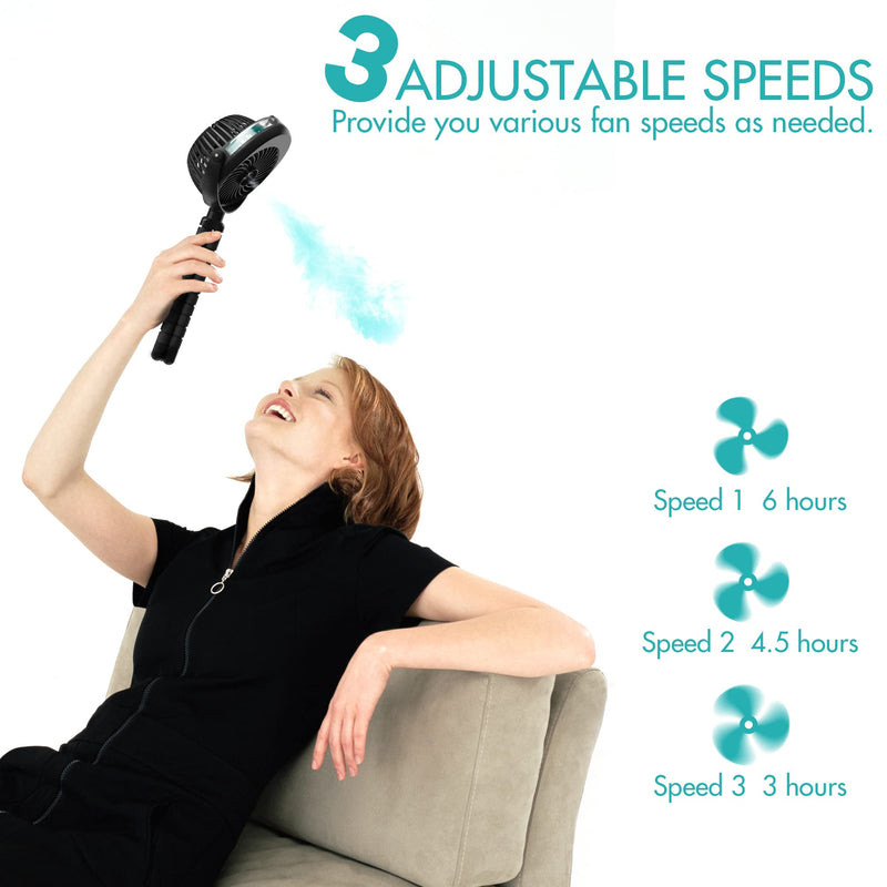 Misting Stroller Fan, 2500mAh Battery Powered Personal Desk Air Circulator Fan with Flexible Tripod, Ultra Quiet 3 Speed 270° & 360° Rotatable USB Fan for Stroller Office Camping Hurricane Outage,Black Black