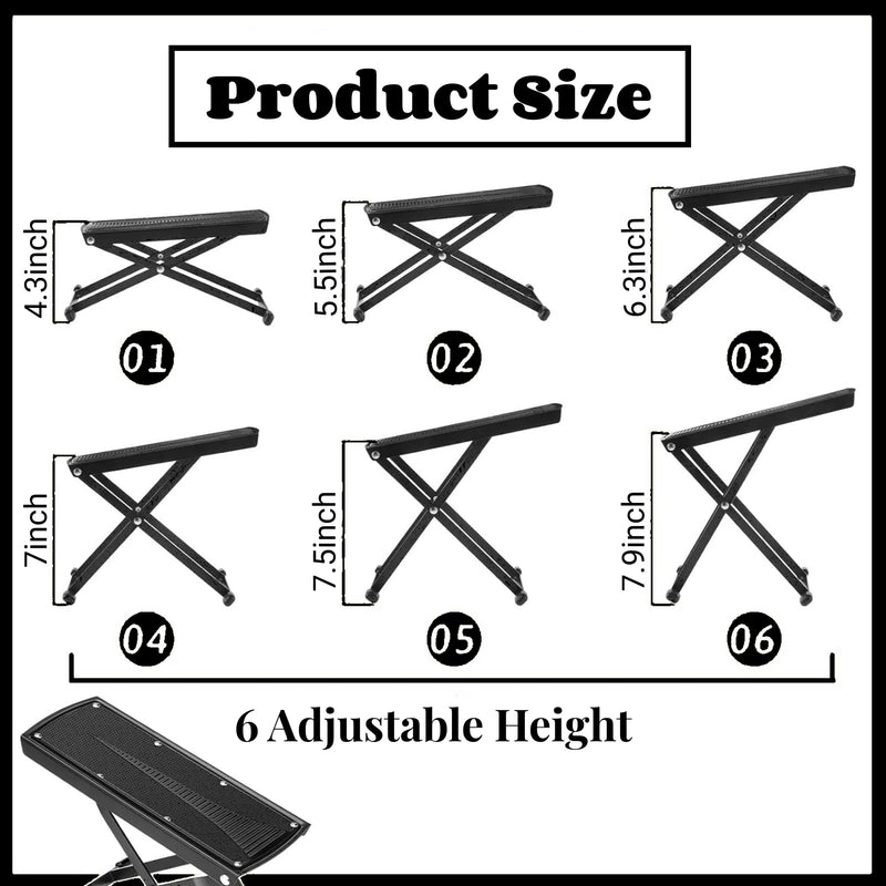 [AUSTRALIA] - Guitar Foot Stool, 6-Position Height Adjustable Guitar Foot Rest Stand with Rubber End Caps and Non-Slip Rubber Pad for Classical, Acoustic, Electric Guitar - Black 