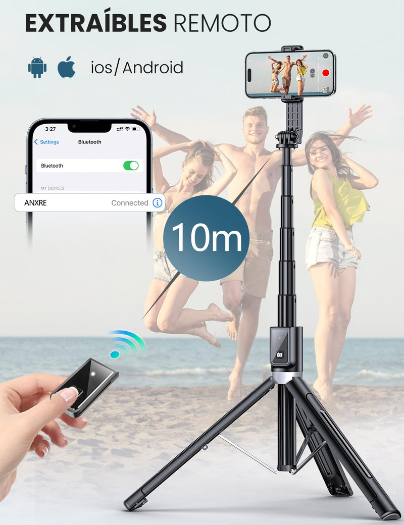 60" Phone Tripod & Selfie Stick Tripod with 2 Lights,Wireless Phone Selfie Stick Tripod Compatible with 4''-7'' iPhone/Android Samsung Smartphones Selfie Stick for Travel Video Record Vlog Black