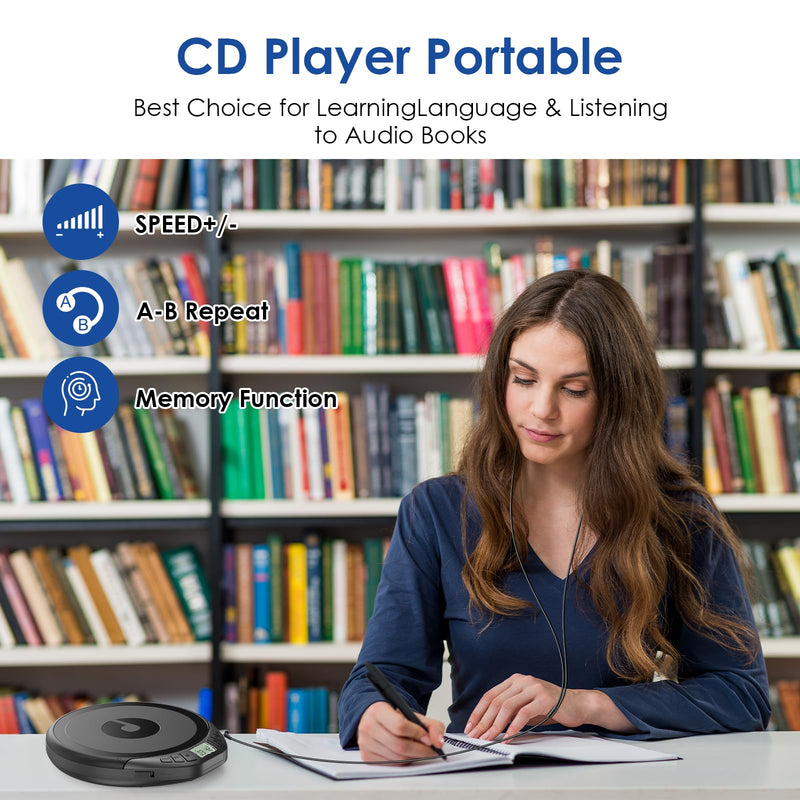 Gueray CD Player Portable CD Walkman: with Earphones Portable CD Player for Car with Anti-Skip Shockproof Personal CD Player with LCD Display Support PROG Memory Function Repeat Playback Sound Black