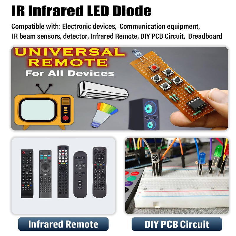 3mm 5mm 940nm LEDs Infrared Emitter and IR Receiver Diode 1738 1838 0038 1638 Receivers Tube Kit (Pack of 60pcs)