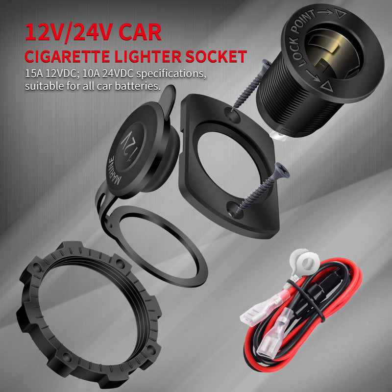 DaierTek 3 pcs Lighted Car Cigarette Lighter Socket and 3 pcs PD Type C USB Charger Socket