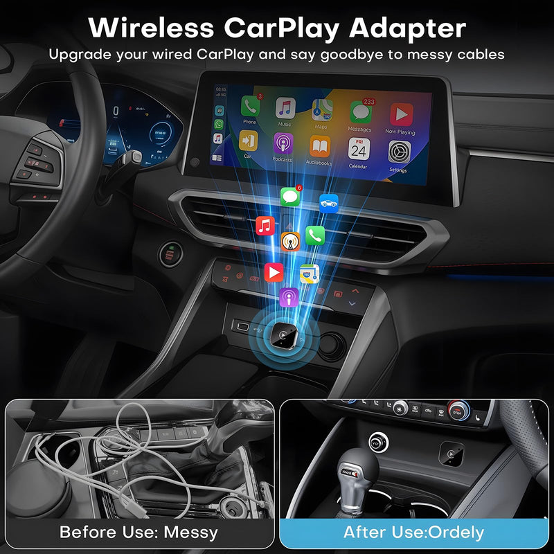 USB C Wireless CarPlay & Android Auto Adapter, Wired to Wireless Dongle | Plug & Play Compatible with iPhone & Android Smartphones,WiFi 6.0 Stable Connection & No Latency.