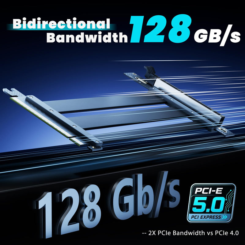 PCIe 5.0 x16 GPU Riser Cable 300mm, Up to 128GB/s High-Speed Extension Cable for Vertical GPU Mount, Supports RTX 50/40 Series & RX 9000/7000 Series, Backward Compatible with PCIe 4.0/3.0