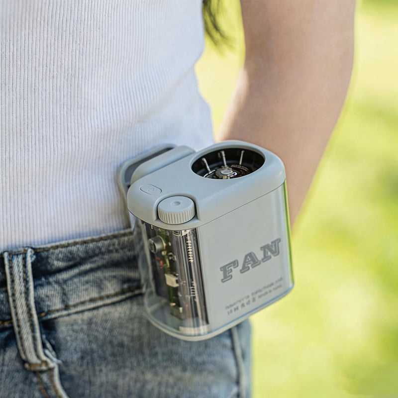 Portable Clip-on Waist Fan, 100-Speed Adjustment, LED Light, USB Rechargeable