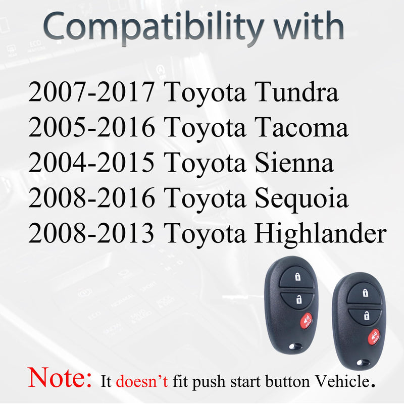 Key Fob Keyless Entry Fits for Toyota 2007-2017 Tundra /2005-2016 Tacoma / 2008-2013 Highlander / 2004-2015 Sienna /2008-2016 Sequoia Remote Control Replacement GQ43VT20T 89742-AE010 3 Buttons