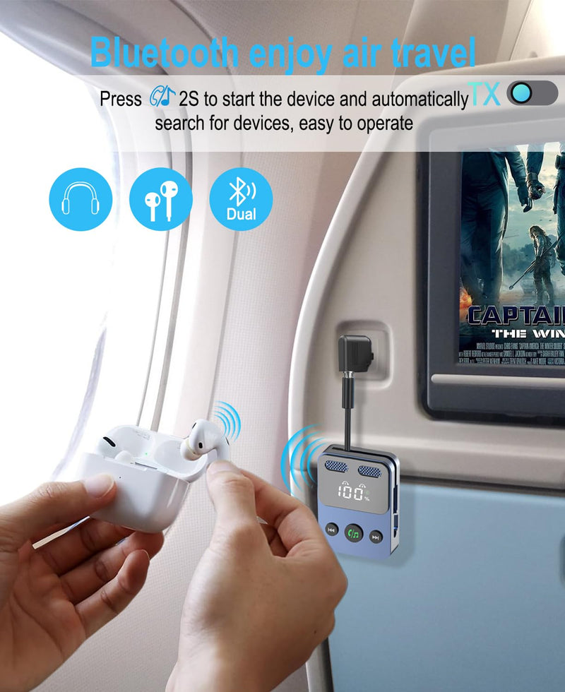 [AUSTRALIA] - Bluetooth 5.3 Transmitter Receiver, 2-in-1 Adapter for Airplane, Bluetooth Transmitter for 3.5mm Aux Jacks Headphone, TV, Home Stereo, Speakers, Headphone, Car, Dual Connection 