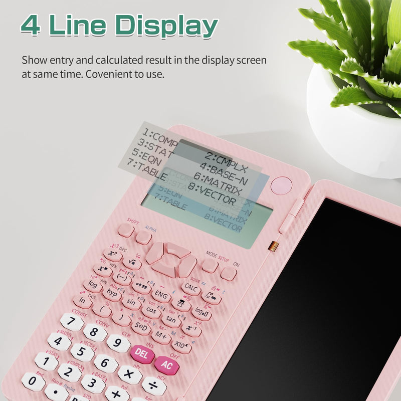 991ES MAX 417 Functions Scientific Calculators 4-Line Display with Notepad | ROATEE Rechargeable CalcNote, Foldable Portable for High School College Students and Teacher Back to School Supplies(Pink) Pink