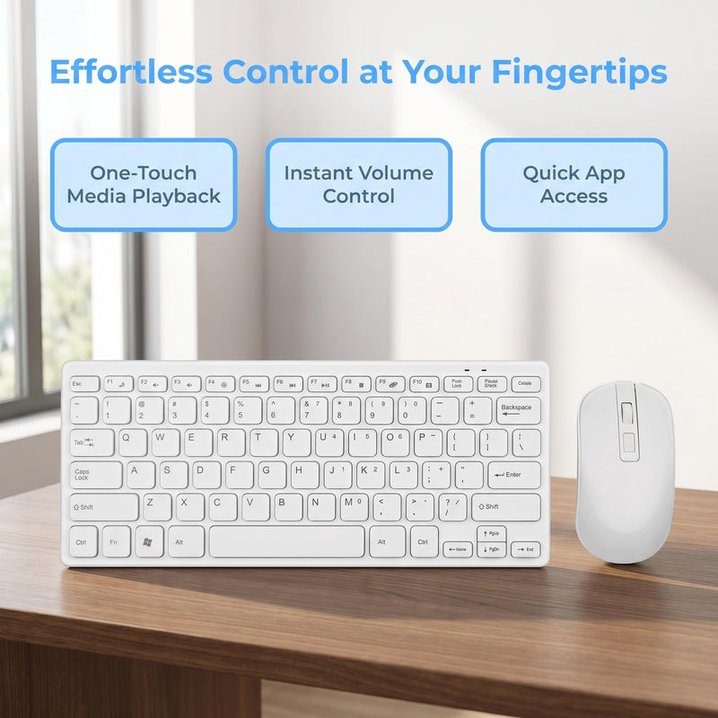 Wireless Keyboard and Mouse Combo, Ergonomic Quiet Input Set, 2.4G Wireless Office Bundle, Desktop Input Accessory for Home Office, Study Desk, Adult Daily Use (White) White
