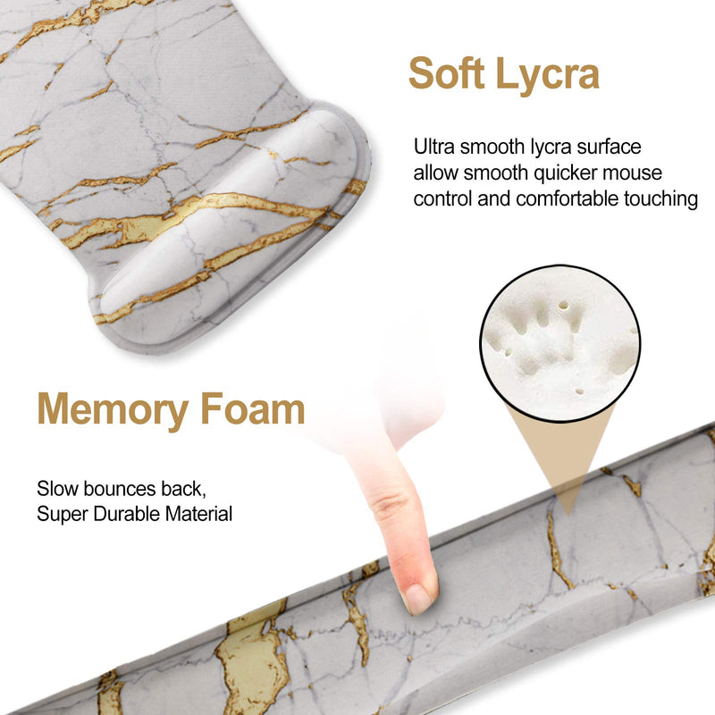 ArtSo Keyboard Wrist Rest and Mouse Pad with Wrist Support, Ergonomic Mouse Pad, Durable & Comfortable & Lightweight for Easy Typing Pain Relief, Memory Foam Keyboard Mousepad Set, White Yellow Marble