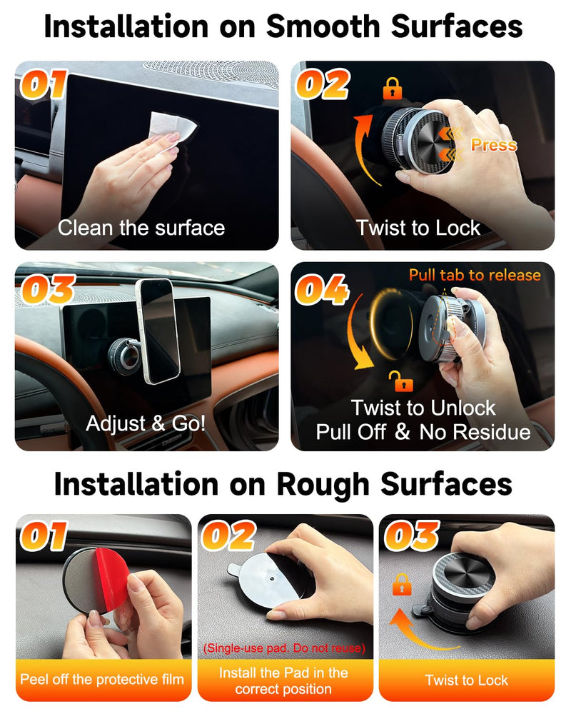 for MagSafe Car Mount Charger, 15W Fast Charging Magnetic Wireless Car Charger, Vacuum Magnetic Phone Holder [120LBS Ultra Suction Cup & 3800gf Magnet ] 780° Dashboard Car Bracket for iPhone & Android