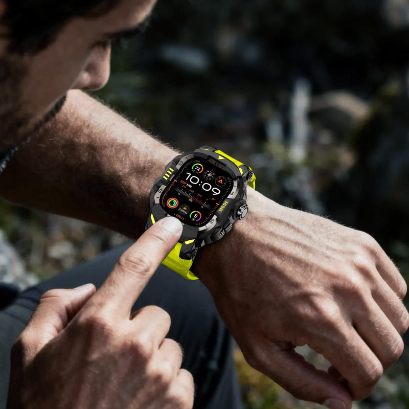 DABAOZA Rugged Case with Band Men Tactical Compatible with Apple Watch 49mm | Screen Protector Military Grade Shockproof Bumper Men Tactical Heavy Duty Strap,for iWatch Ultra 3/2/1,Fluorescent Green 49MM Fluorescent Green