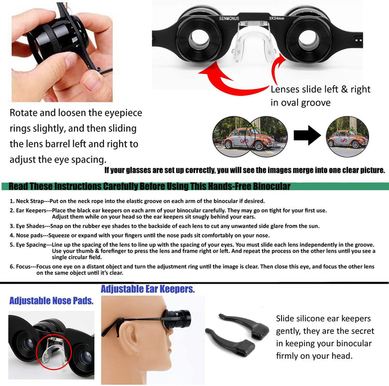 Professional Hands-Free Binocular Glasses for Fishing, Bird Watching, Sports, Concerts, Theater, Opera, TV, Sight Seeing, Hands-Free Opera Glasses for Adults (Green Film Optics)-Upgraded