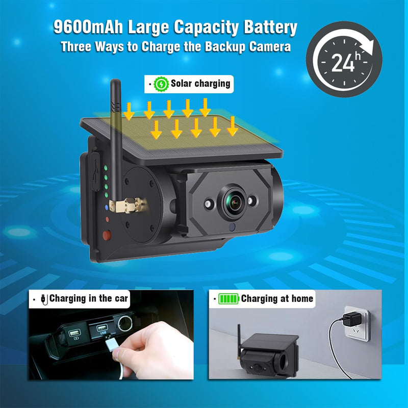 Magnetic Solar Wireless Backup Camera: Suitable for 5"/7"/10" DVR Portable Scratch-Proof Truck Trailer Hitch Rear View Camera Rechargeable 1080P RV Camper（Attention: Purchased Separately Cannot use）