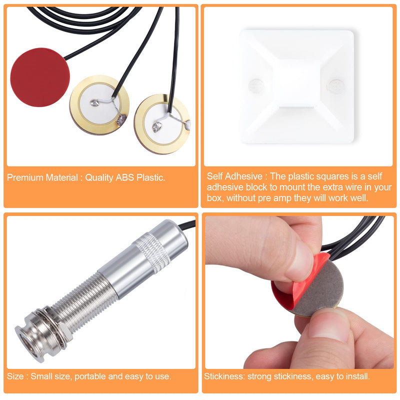 PAGOW 2 Sets Acoustic Guitar Pickup, 3 in 1 Pickups Piezo Transducer, Microphone Contact Self-adhesive Mono Piezo Pickup with Buzzer for Electronic Acoustic Guitar Violin Ukulele