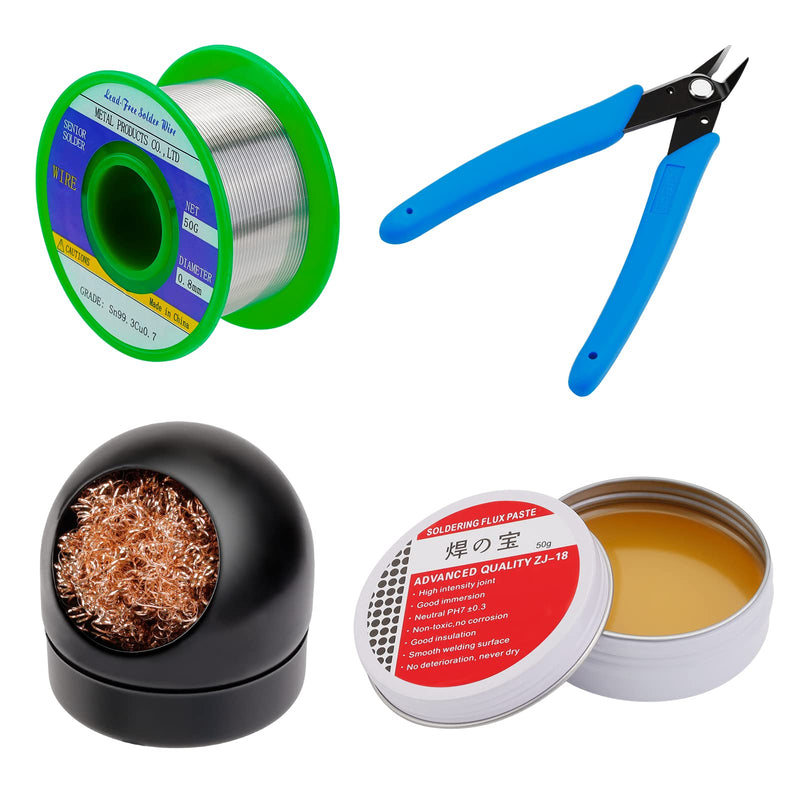 Gruiqrd Soldering Flux Paste, Lead-Free Soldering Wire, Soldering Iron Tip Cleaner, Micro Shear Wire Cutter Pliers, 4-Piece Soldering Tool Set, Soldering Iron Auxiliary Accessories, DIY Kit
