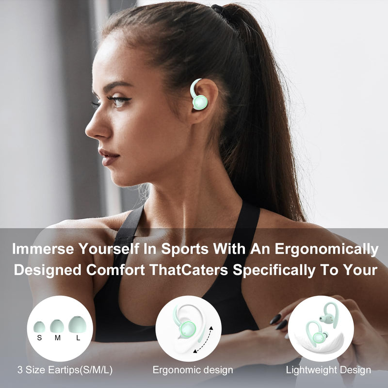 Wireless Earbuds, Bluetooth 5.4 Headphones Sport Over Ear Buds With ENC Mic | Over Ear Buds with ENC Noise Cancelling Mic, 48H, Wireless Earphone with Earhooks, Light Blue