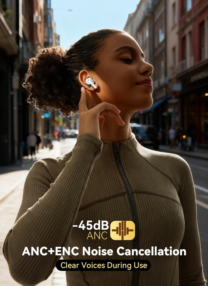 Wireless Earbuds, Smart Touchscreen Ear Buds, ANC Headphones, Bluetooth 5.4 | 48H Playtime, ENC Clear Calls, 13mm Drivers, 5 EQ Modes, Hi-Fi Deep Bass, Lightweight Fit, for iPhone/Android/Pad Off White