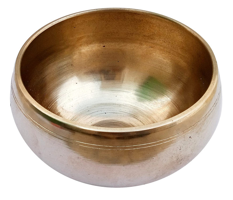 Purpledip Bell Metal Singing Bowl: Dhyana Musical Instrument For Meditation, 3.5 Inches, Gold (12397) Scripture design | 4 inches | Gold | No pillow cushion