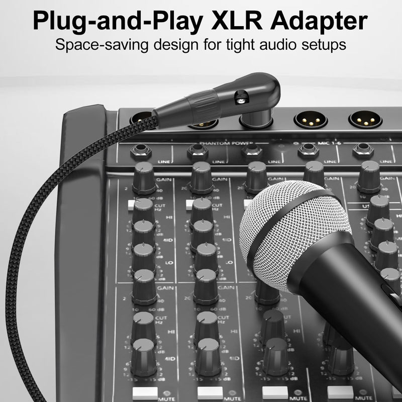 HOSONGIN Right Angle XLR Cable, Adjustable-Angle Female to Straight Male 1FT, 90 Degree Mic Cord for Mixer, Studio, Podcast - 2 Pack