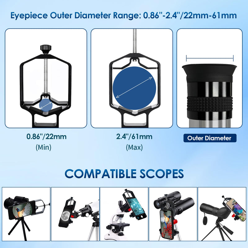 tridaptor - Universal Digiscoping Adapter | High-Precision Phone to Telescope 3-Axis Metal Holder Mount for Spotting Scope Binocular Monocular Microscope|Fits 2.4" Eyepiece Max&Any Cell Phone Camera TRIDAPTOR (without Bluetooth)