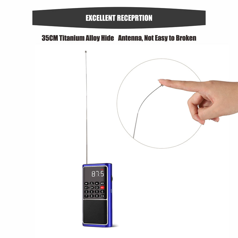 [AUSTRALIA] - Leting Portable Radio with Mp3 Speaker, Radios Porable FM, Radio Support Tf Card/USB/Music Recording, Emergency Radio Rechargeable Battery Powered,FM Radio with Best Reception (Blue) BLUE 