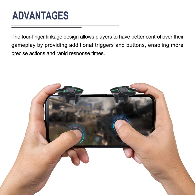 MECCANIXITY Gaming Trigger Mobile Game Controller 1 Pair Six-Finger Linkage Single Shot Button ABS High Sensitive Black for 4.7-6.5 Inch Cell Phone