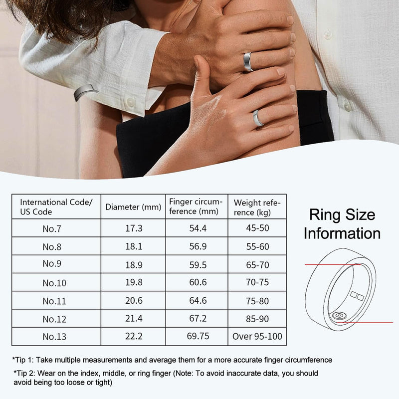 Smart Ring for Women Men, Fitness Tracker Ring with Free App No Subscription Fee, 7 Days Battery Life, Sleep Monitor, Heart Rate & Step Tracker, IP68 Waterproof, Android/iOS Compatible(Silver,9) Silver 9