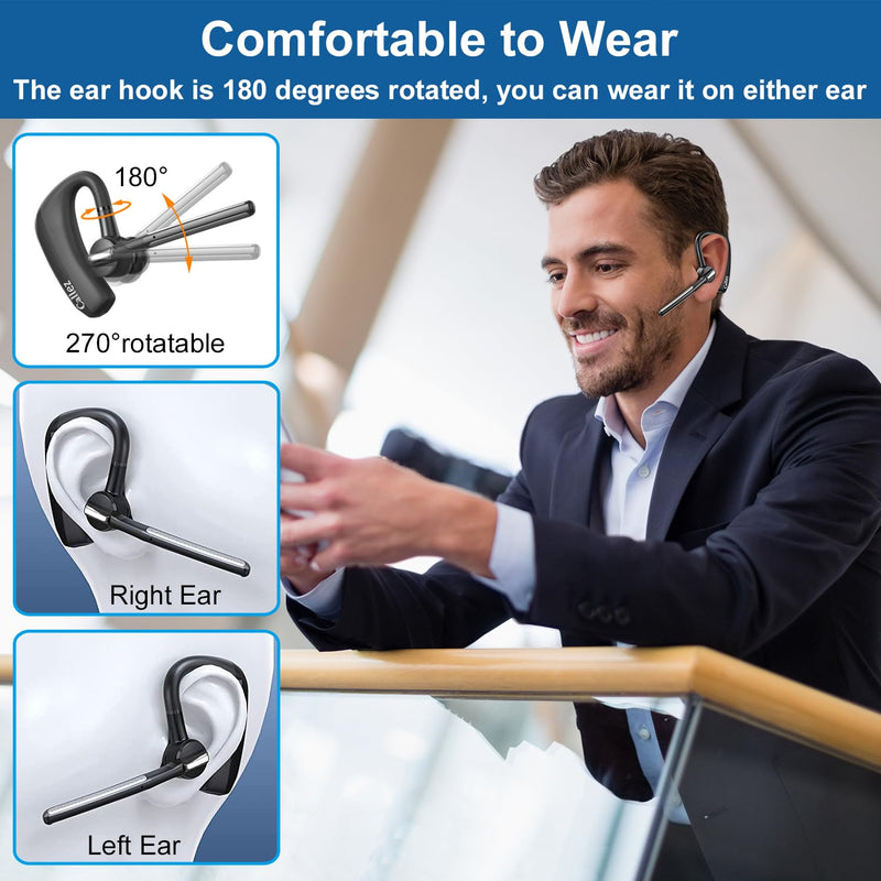Bluetooth Headset for iPhone Android Cell Phone, Bluetooth Earpiece V5.0 with CVC8.0 Dual Mic Noise Cancelling & Mute/Volume Buttons, Hands-Free Wireless Headset for Trucker Business Office Black