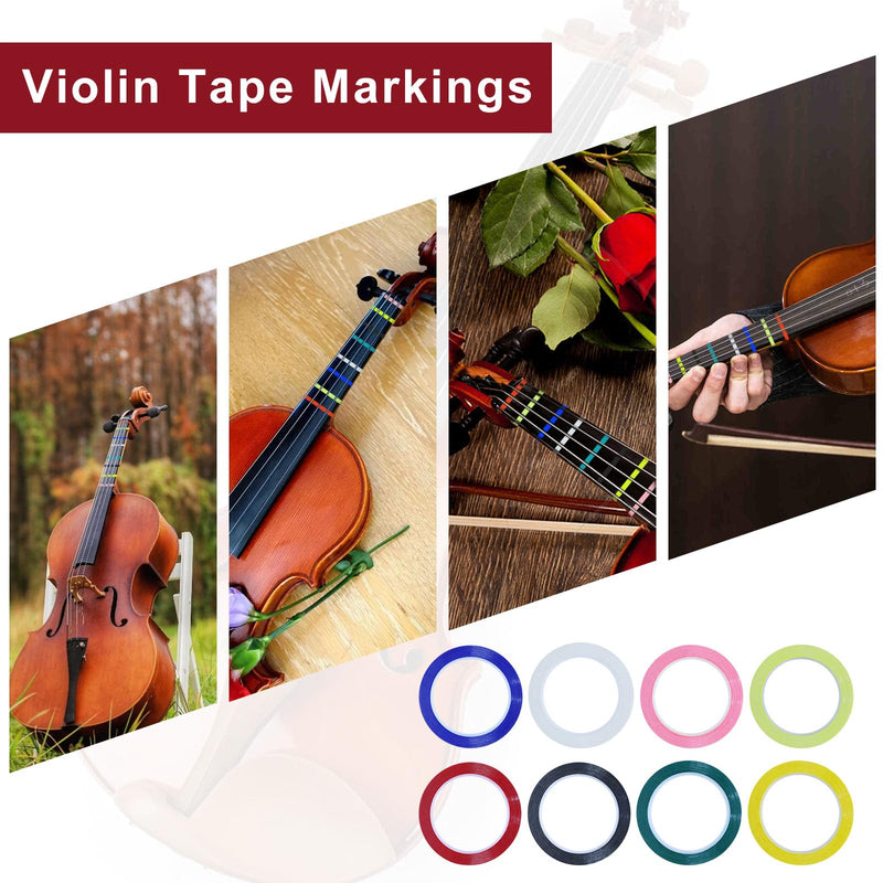 8 Rolls Violin Tape Fingerboard, 216 FT Violin Finger Guide Stickers, Cello Fingering Tape for for Fretboard Violins and Other Orchestral Instruments Violin Finger Guide (8 Colors)