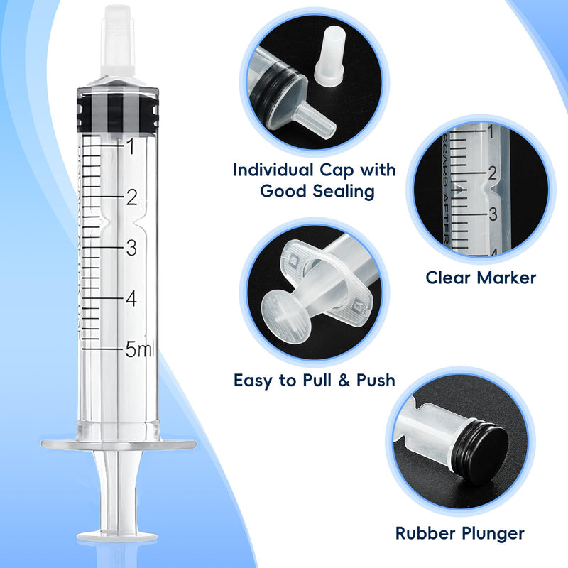 winbest Syringe 5 ml, Pack of 32 Individual Package Plastic Syringe with Cap Plastic Syringe Without Needle Reusable Syringe for Liquid Measurement and Dispensing, Animal Feeding, Plant Watering
