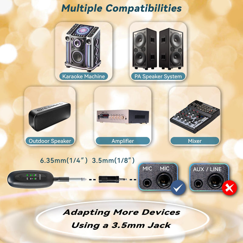 Wireless Microphone Set for Singing, Karaoke & Events, Dual-Mic Receiver, Storage Case Included, Handheld Metal Cordless Mic 2 Pack for Karaoke Machines, PA Systems, Amplifier, Gray