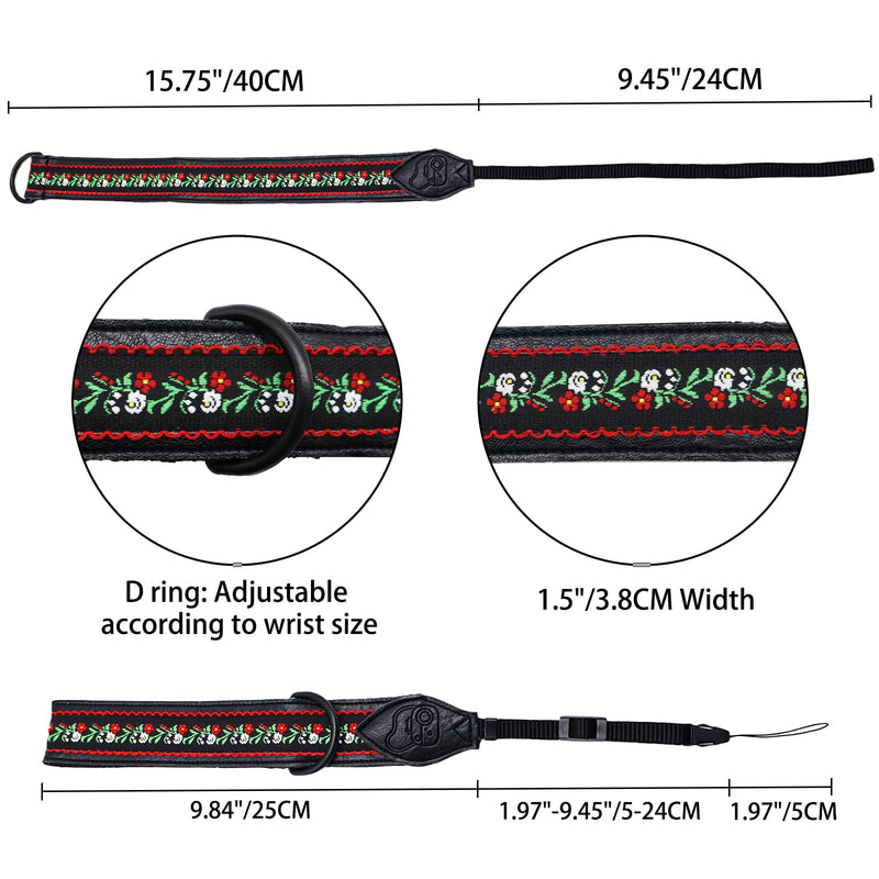 Camera Wrist Strap - Adjustable Quick Release Camera Hand Strap for Canon,Sony,Nikon, Wrist Straps for Photographers Black Embroidery Camera Wrist Strap-02
