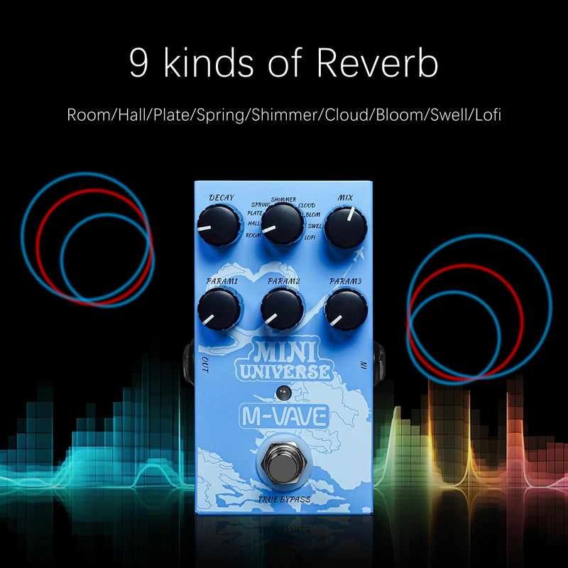 M-VAVE Mini Universe Guitar Pedal Reverb Innovation Unique Sound 9 Reverb Effects Pedals Pure Digital Dual Power True Bypass