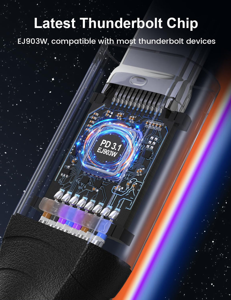 XAOSUN 240W USB 4 Cable for Thunderbolt 4, 3.3FT Right Angle Thunderbolt 4 Cable 90 Degree, 40Gbps [USB-IF Certified] USB C to USB C Cable 8K@60Hz, for MacBook, SSD, Docking, eGPU and iPhone 16