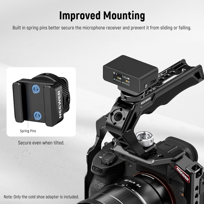 NEEWER Cold Shoe Mount Adapter Compatible with DJI Hollyland Rode Wireless Lavalier Microphone Receiver, Anti Drop Mic Accessories with Retractable Pins, Metal Camera Cage Mount Adapter, UA030 1