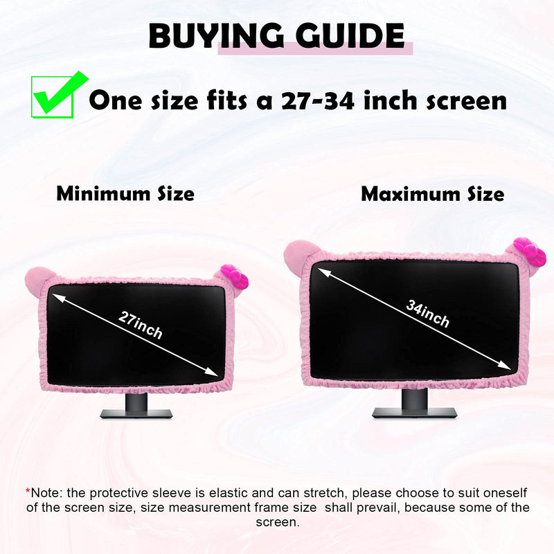 Kakurookie 27'' - 34'' Computer Monitor Protective Cover with Cat Ear Design, Cute Pink Monitor Dust Cover with Furry Design, Elastic Dustproof, Suitable for PC, Tablet, TV (27-34in, Pink) 27-34in