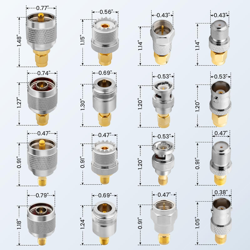 [AUSTRALIA] - Anina 16pcs RF Coaxial Adapter Kit UHF/BNC/N/F to SMA Male/Female Connectors for Ham Radio, Antenna, CCTV, WiFi, GPS, Test Equipment 