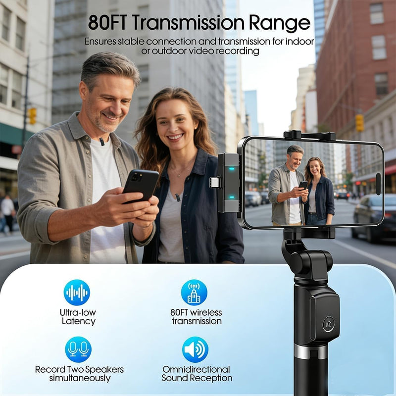 2 Pack Wireless Lavalier Microphone, Active Noise Reduction Mini Clip On Mic with Charging Case, 80ft Transmission, Compatible with iPhone iPad Android, for Interview Recording Vlogging Live Streaming