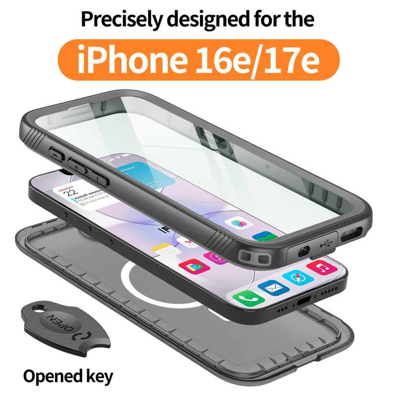 Cozycase for iPhone 16e/iPhone 17e Waterproof Case Heavy Duty Full Body | Compatible with MagSafe 360 Shockproof Dustproof with Screen Camera Protector Double IP68 Water Dust Drop Proof Cover Black Black/Mag For iPhone 16e/17e
