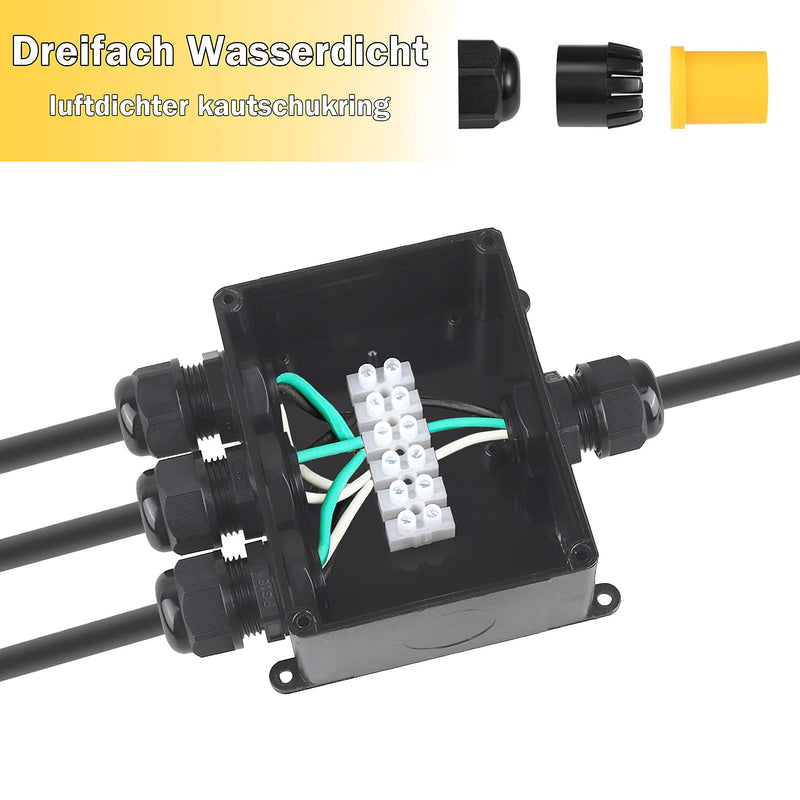 Elezenioc Junction Box Waterproof IP68, 4-Way Junction Box Outdoor Waterproof Cable Connector Outdoor Electrical Outdoor Distribution Box, Earth Cable Terminal Box, 4 mm - 12 mm (4 Way) 4 Way