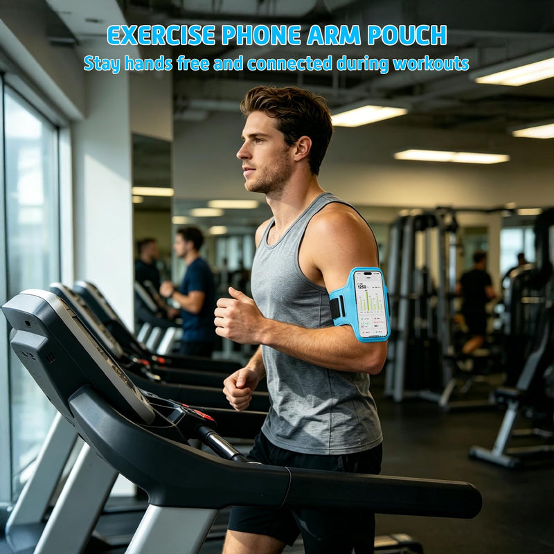 Sports Arm Phone Holder - Universal Fit for iPhone 11-15 Pro Max/XR/8-6s Plus & Galaxy A/S/Note (Up to 7"), Sweatproof Running Gym Fitness Armband, 7" Blue 7-blue